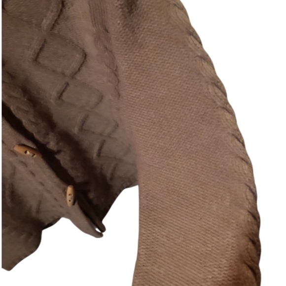 Carole Little Camel Cable Knit Hooded Faux Fur Wool Cardigan Sweater Size Medium - Picture 3 of 6